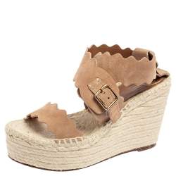 Pre Owned Chloe Dusty Pink Scalloped Suede Lauren Espadrille Wedge Sandals Size 39