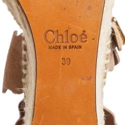 Pre Owned Chloe Dusty Pink Scalloped Suede Lauren Espadrille Wedge Sandals Size 39