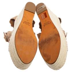 Pre Owned Chloe Dusty Pink Scalloped Suede Lauren Espadrille Wedge Sandals Size 39