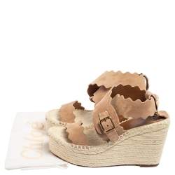 Pre Owned Chloe Dusty Pink Scalloped Suede Lauren Espadrille Wedge Sandals Size 39