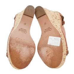 Chloe Brown Leather Braided Detail Cork Platform Wedge Sandals Size 37
