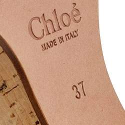 Chloe Brown Leather Braided Detail Cork Platform Wedge Sandals Size 37