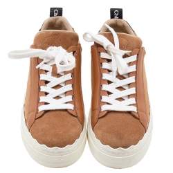 Pre Owned Chloe Brown Suede And Croc Embossed Leather Laureen Low Top Sneakers Size 36