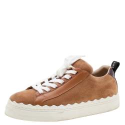 Pre Owned Chloe Brown Suede And Croc Embossed Leather Laureen Low Top Sneakers Size 36