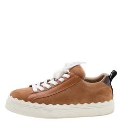 Pre Owned Chloe Brown Suede And Croc Embossed Leather Laureen Low Top Sneakers Size 36