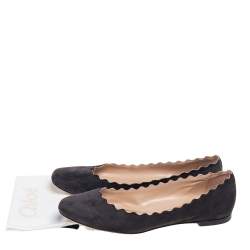 Pre Owned Chloe Black Scalloped Suede Lauren Ballet Flats Size 40