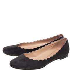 Pre Owned Chloe Black Scalloped Suede Lauren Ballet Flats Size 40