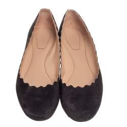 Pre Owned Chloe Black Scalloped Suede Lauren Ballet Flats Size 40