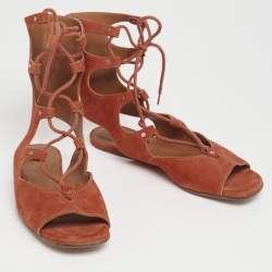 Chloe Rust Suede Gladiator Flat Sandals Size 38