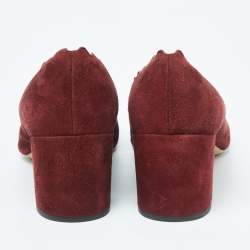 Pre Owned Chloe Burgundy Suede Lauren Scallop Trim Block Heel Pumps Size 40