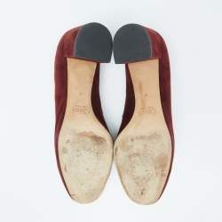 Pre Owned Chloe Burgundy Suede Lauren Scallop Trim Block Heel Pumps Size 40