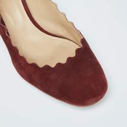 Pre Owned Chloe Burgundy Suede Lauren Scallop Trim Block Heel Pumps Size 40