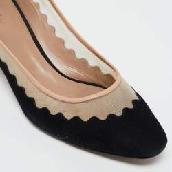 Pre Owned Chloe Black Suede And Mesh Scallop Tulles Pumps Size 40