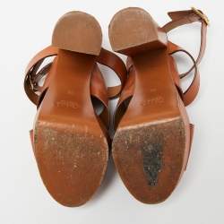 Chloe Brown Leather Platform Ankle-Wrap Sandals Size 39