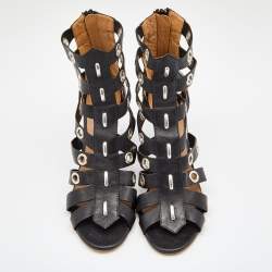 Pre Owned Chloe Black Leather Grommet Cage Sandals Size 38.5