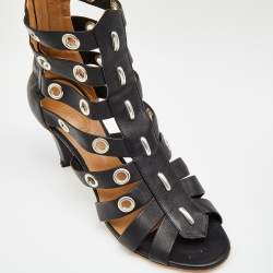 Pre Owned Chloe Black Leather Grommet Cage Sandals Size 38.5