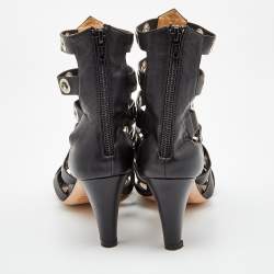 Pre Owned Chloe Black Leather Grommet Cage Sandals Size 38.5