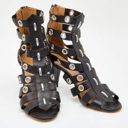 Pre Owned Chloe Black Leather Grommet Cage Sandals Size 38.5