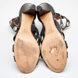 Pre Owned Chloe Black Leather Grommet Cage Sandals Size 38.5