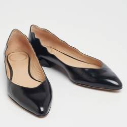 Pre Owned Chloé Black Scalloped Patent Leather Lauren Ballet Flats Size 36.5