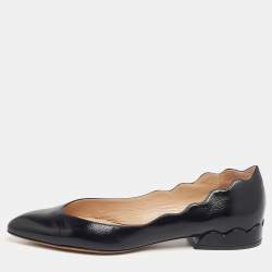 Pre Owned Chloé Black Scalloped Patent Leather Lauren Ballet Flats Size 36.5