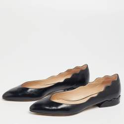 Pre Owned Chloé Black Scalloped Patent Leather Lauren Ballet Flats Size 36.5