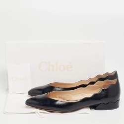 Pre Owned Chloé Black Scalloped Patent Leather Lauren Ballet Flats Size 36.5