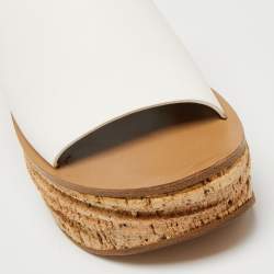 Chloe White Leather Cork Wedge  Sandals Size 39.5