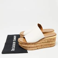Chloe White Leather Cork Wedge  Sandals Size 39.5