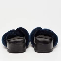 Chloe Blue Velvet Knotted Slip On Flat Slides Size 38