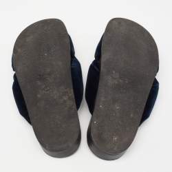 Chloe Blue Velvet Knotted Slip On Flat Slides Size 38