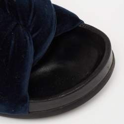 Chloe Blue Velvet Knotted Slip On Flat Slides Size 38