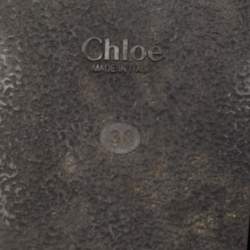 Chloe Blue Velvet Knotted Slip On Flat Slides Size 38