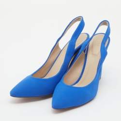 Pre Owned Chloé Bright Blue Fabric Slingback Block Heel Sandals Size 39.5