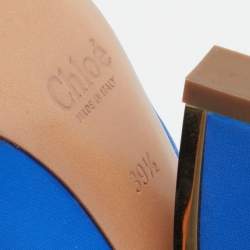Pre Owned Chloé Bright Blue Fabric Slingback Block Heel Sandals Size 39.5