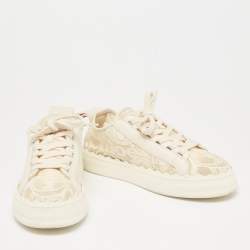 Pre Owned Chloe Cream Lace And Leather Lauren Lace Up Sneakers Size 39
