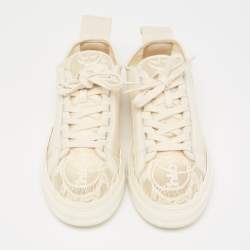 Pre Owned Chloe Cream Lace And Leather Lauren Lace Up Sneakers Size 39