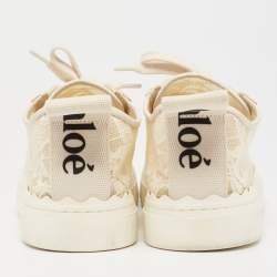 Pre Owned Chloe Cream Lace And Leather Lauren Lace Up Sneakers Size 39