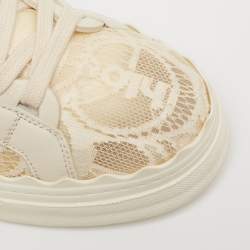 Pre Owned Chloe Cream Lace And Leather Lauren Lace Up Sneakers Size 39