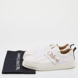 Pre Owned Chloé White Leather Lauren Logo Embroidered Slip On Sneakers Size 39