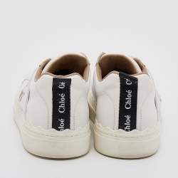 Pre Owned Chloé White Leather Lauren Logo Embroidered Slip On Sneakers Size 39