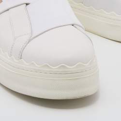 Pre Owned Chloé White Leather Lauren Logo Embroidered Slip On Sneakers Size 39