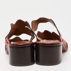 Pre Owned Chloe Sunset Orange Leather and Suede Scalloped Slip On Sandals Size 37 