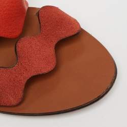 Pre Owned Chloe Sunset Orange Leather and Suede Scalloped Slip On Sandals Size 37 