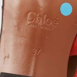 Pre Owned Chloe Sunset Orange Leather and Suede Scalloped Slip On Sandals Size 37 