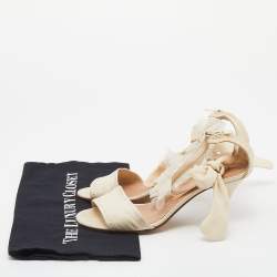 Pre Owned Chloe Beige Fabric Floral Knotted Ankle Cuff Open Toe Sandals Size 39.5