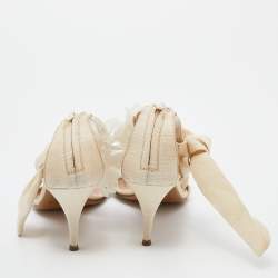 Pre Owned Chloe Beige Fabric Floral Knotted Ankle Cuff Open Toe Sandals Size 39.5