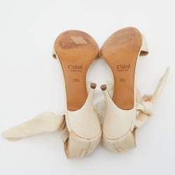 Pre Owned Chloe Beige Fabric Floral Knotted Ankle Cuff Open Toe Sandals Size 39.5