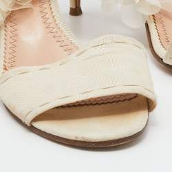 Pre Owned Chloe Beige Fabric Floral Knotted Ankle Cuff Open Toe Sandals Size 39.5