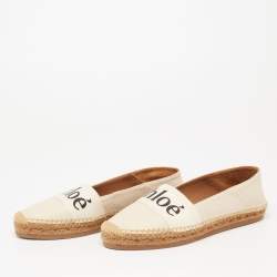 Pre Owned Chloe Off White Leather Embroidered Espadrilles Flats Size 41